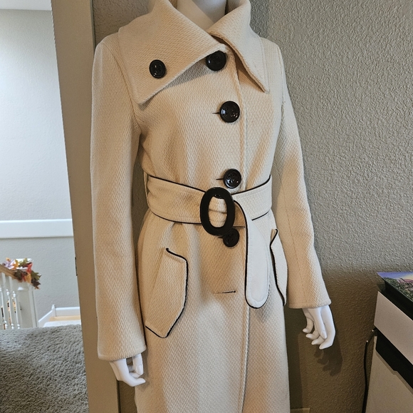 Soia & Kyo cream heavy belted wool coat size small - Picture 2 of 12